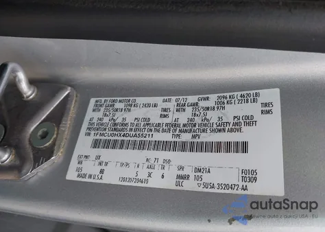 2013 Ford Escape Sel z USA, uszkodzony, nr VIN 1FMCU0HX4DUA55211